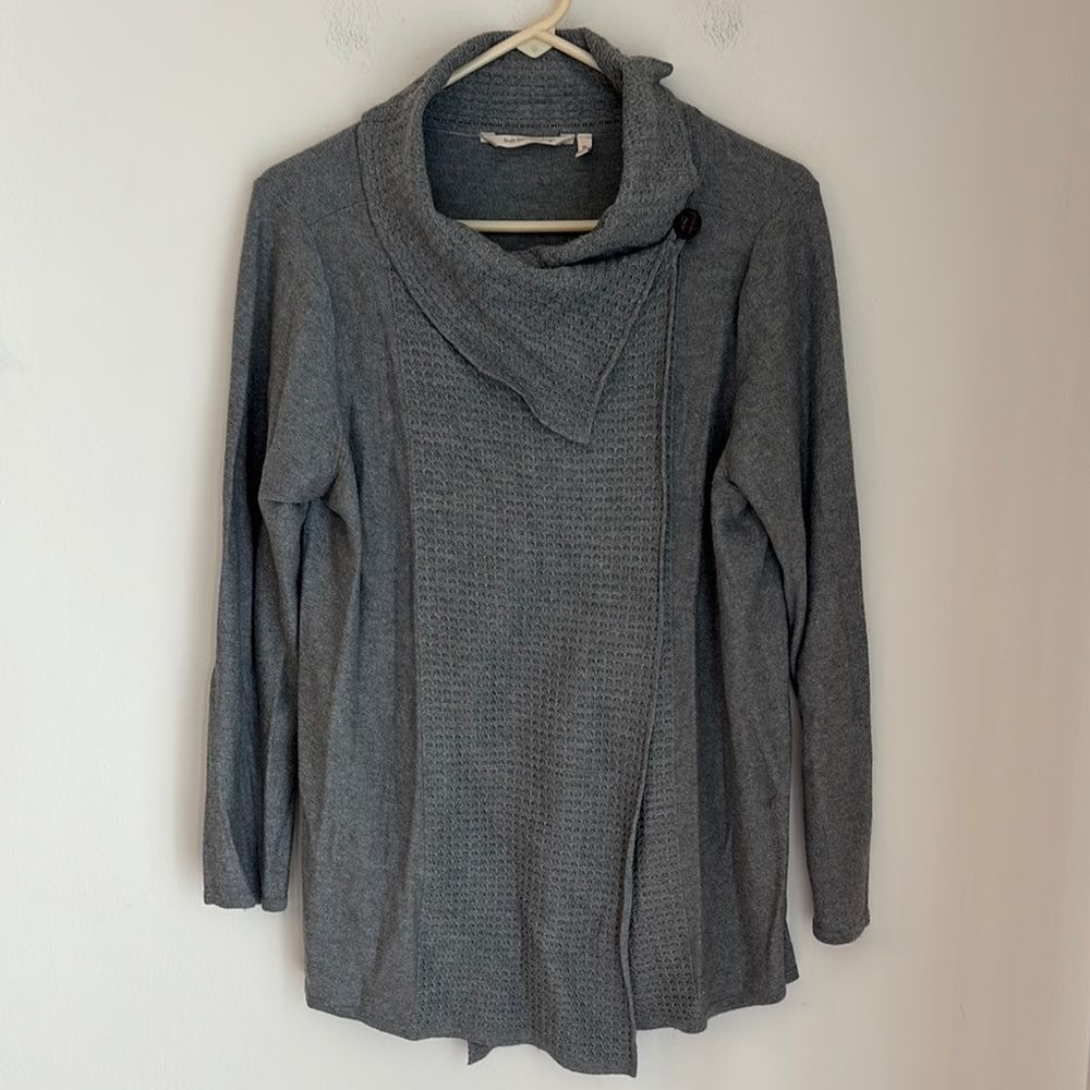 Soft Surroundings Women Miranda Cowl Neck gray cardigan wool Sweater large Petit